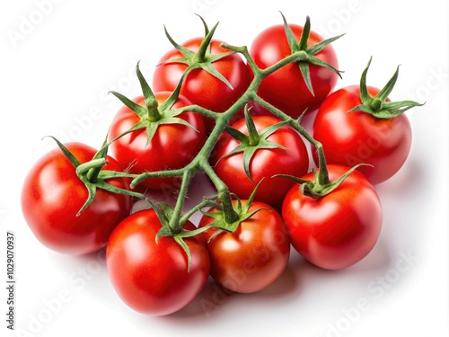 Fresh Ripe Organic Tomatoes on a Branch Isolated on White Background - Perfect for Healthy Eating and Culinary Uses