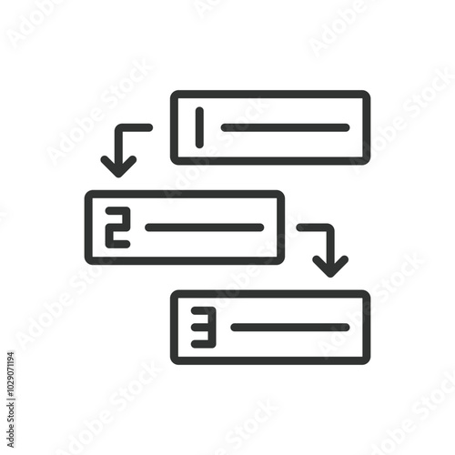 Step by step, in line design. Process, guide, progression, instructions, methodology, learning on white background vector. Step by step editable stroke icon