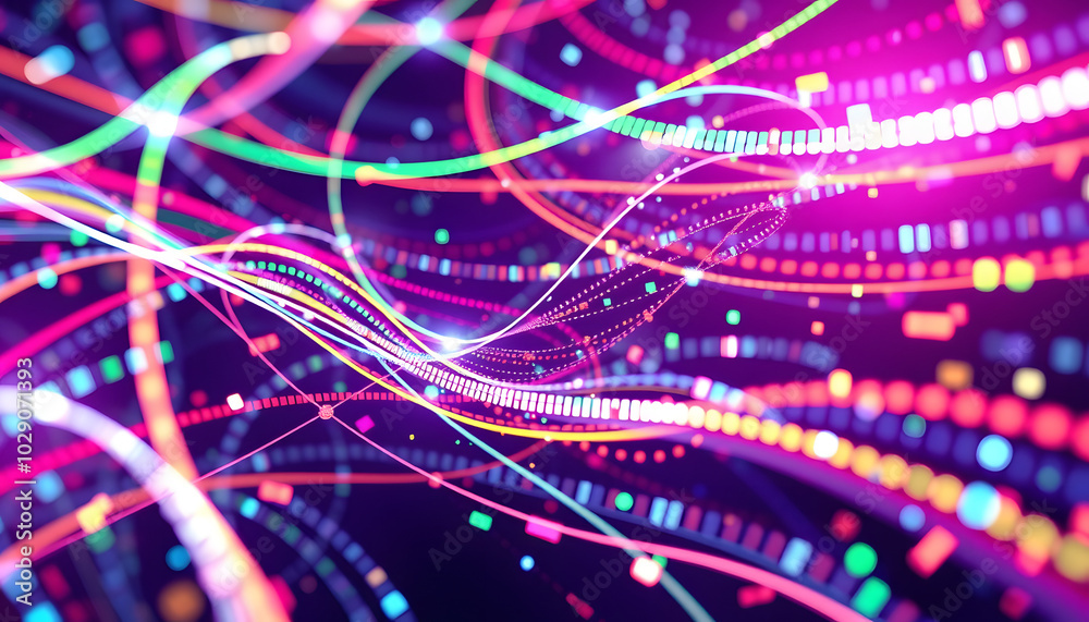 Fototapeta premium Colorful abstract digital data streams on white, concept of information technology dynamics. 3D Rendering isolated with white highlights, png