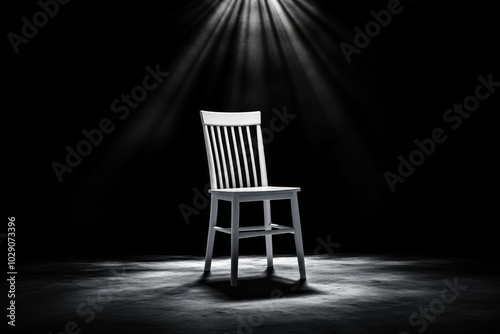 A simple, empty chair in a blank space, representing a moment of quiet contemplation, aligned with phenomenologyâ€™s focus on the subjective experience of presence photo