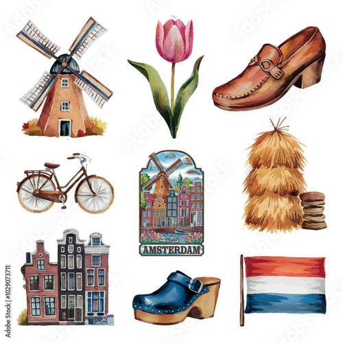 Dutch Cultural Icons Windmill, Tulip