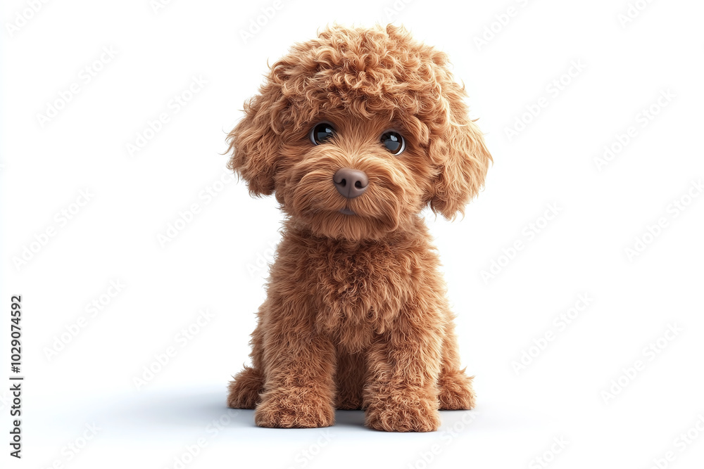 Cute Poodle: A Poodle with its curly coat sitting gracefully against a white background Cute Poodle: A Poodle with its curly coat sitting gracefully against a white background