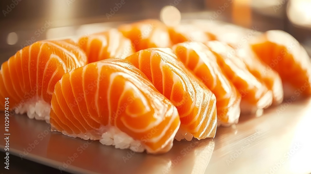 Fresh Salmon Sushi on Elegant Plate Fresh Salmon Sushi on Elegant Plate