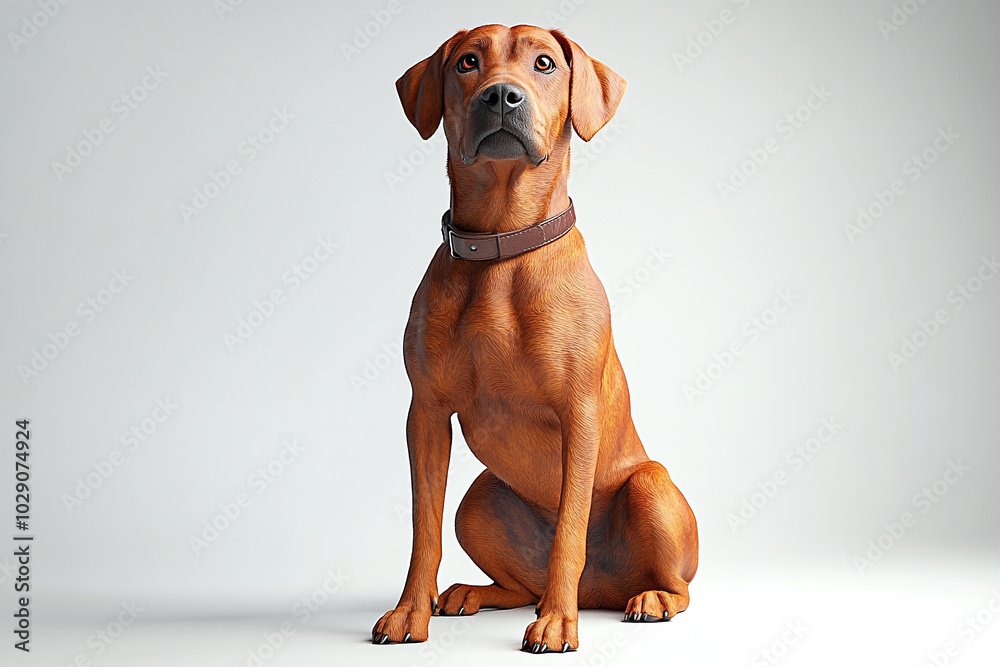 Cute Rhodesian Ridgeback: A Rhodesian Ridgeback sitting with its strong, athletic build against a white background Cute Rhodesian Ridgeback: A Rhodesian Ridgeback sitting with its strong, athletic build against a white background