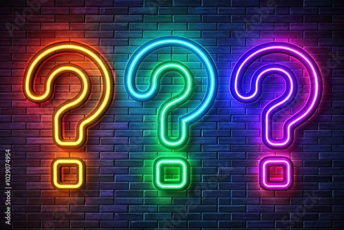 Neon Question Sign Vector Set for Wall Decoration and Template Use - Isolated Realistic Designs