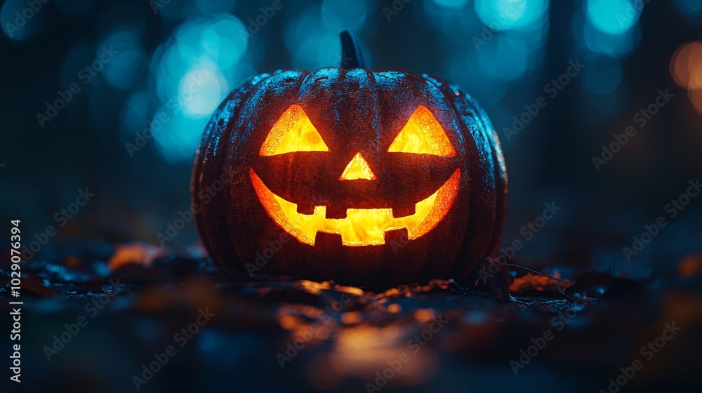 Glowing Jack o lantern in a Dark Forest Glowing Jack o lantern in a Dark Forest