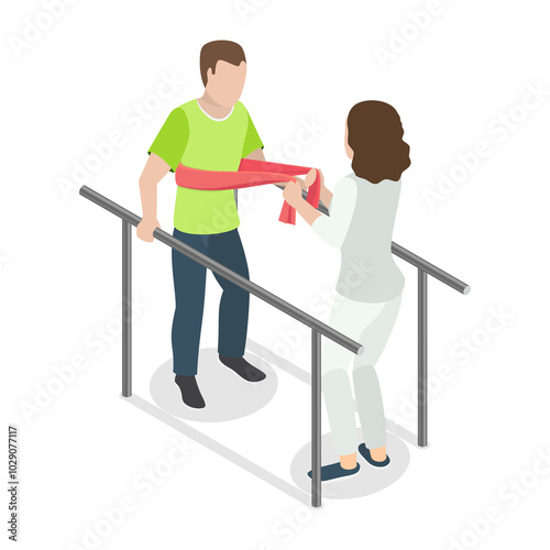 3D Isometric Flat  Illustration of Rehabilitation Center, Medical Treatment and Therapy