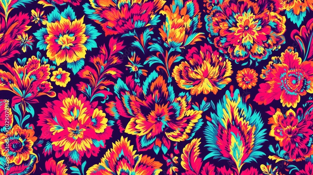 Symmetrical folk art pattern in bold colors, featuring birds and flowers in a traditional decorative style. Symmetrical folk art pattern in bold colors, featuring birds and flowers in a traditional decorative style.