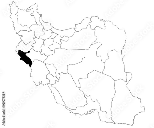 Map of ilam province in Iran country on white background. Single province map highlighted by black colour on Iran map. Middle East, ir photo