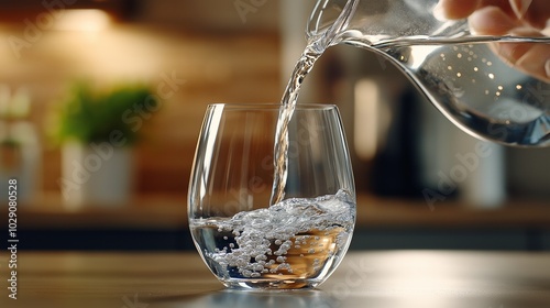 A glass is filled with clean water. Healthy habits and drinking regime, the problem of fresh water shortage in the world photo