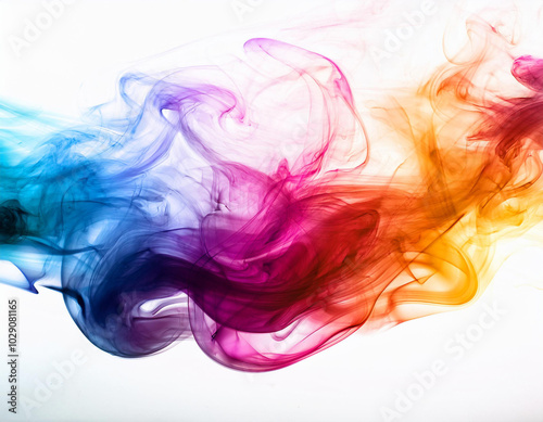 Multicolored jetstream ink in water on a white background