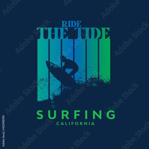 Ride the Tide surfing adventure summer ocean poster design