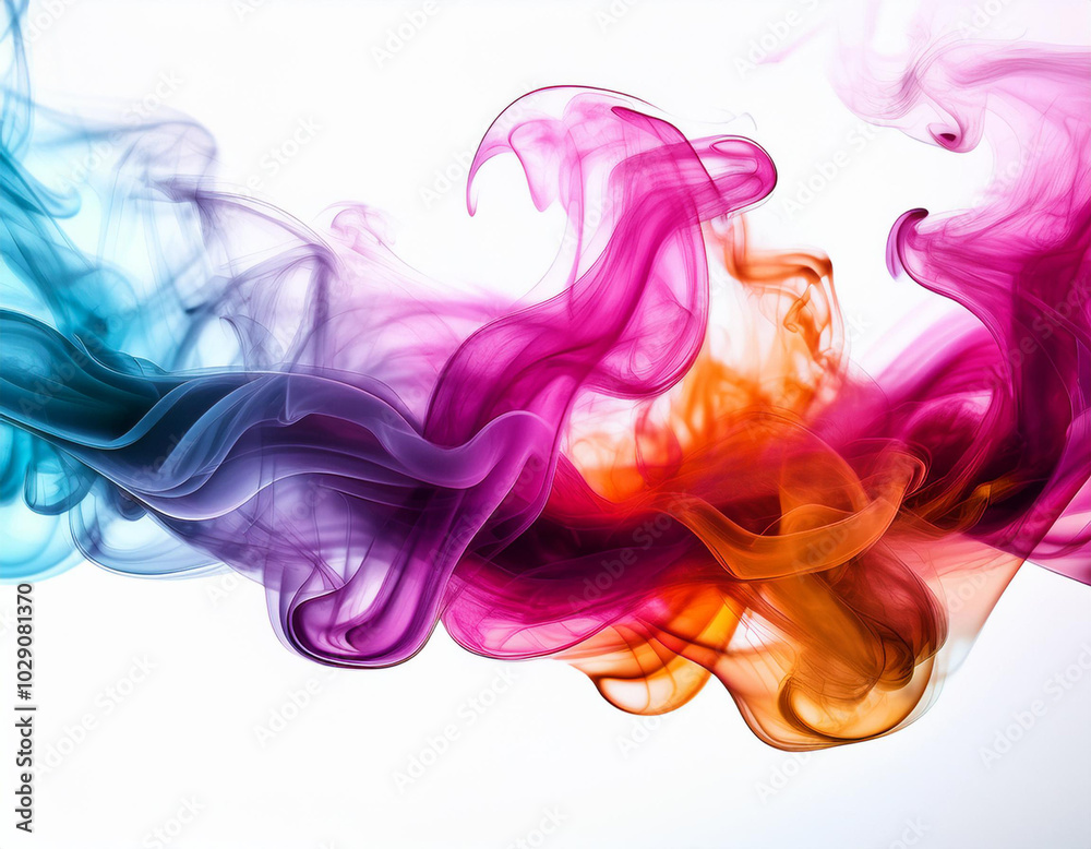 Multicolored jetstream ink in water on a white background Multicolored jetstream ink in water on a white background