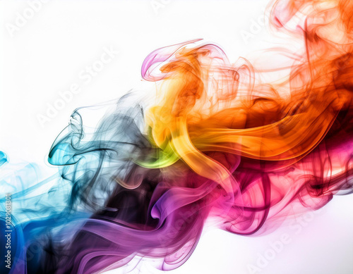 Multicolored jetstream ink in water on a white background