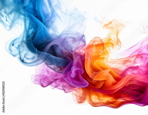 Multicolored jetstream ink in water on a white background