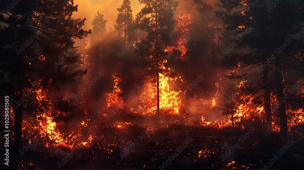 Forest fire with trees at night Forest fire with trees at night