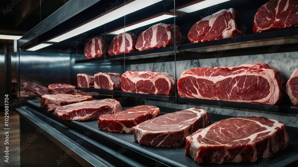 A display case that is filled with a variety of meat in a refrigerator A display case that is filled with a variety of meat in a refrigerator