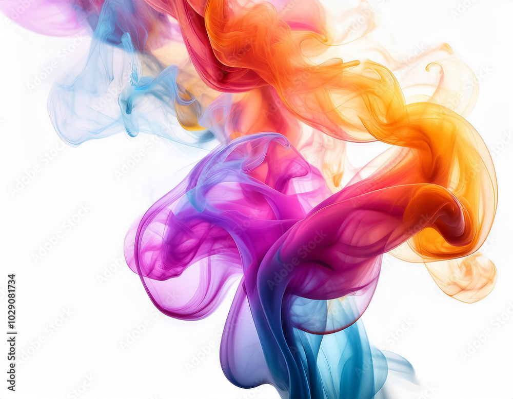 Multicolored jetstream ink in water on a white background Multicolored jetstream ink in water on a white background
