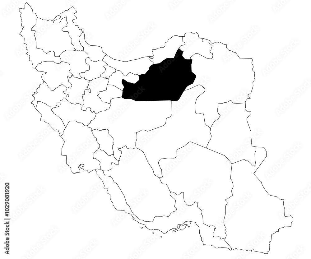 Obraz premium Map of semnan province in Iran country on white background. Single province map highlighted by black colour on Iran map. Middle East, ir