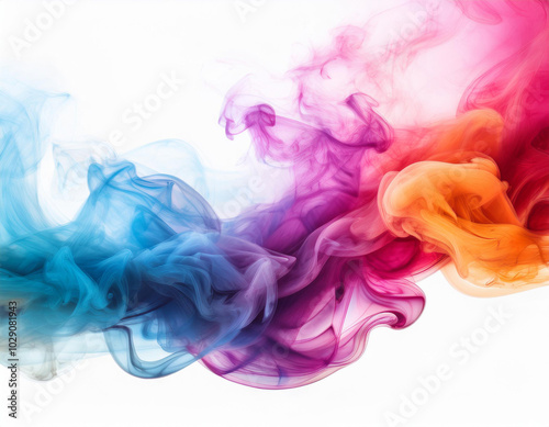 Multicolored jetstream ink in water on a white background