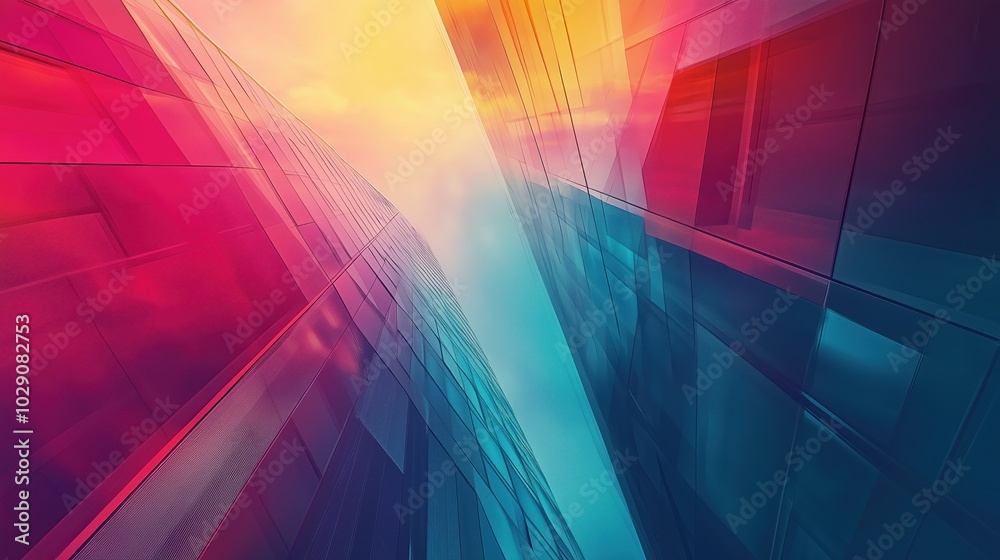 Modern high-rise glass building with a colorful gradient sky in the background, representing architectural innovation and urban development. The sleek design of the skyscraper stands tall, symbolizing Modern high-rise glass building with a colorful gradient sky in the background, representing architectural innovation and urban development. The sleek design of the skyscraper stands tall, symbolizing