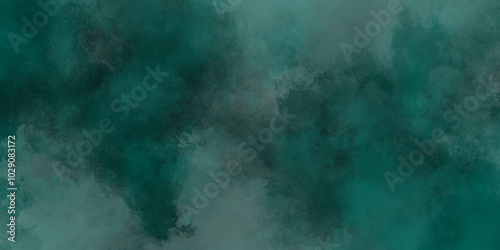 Green background with elegant vintage texture. Smoke in the dark. Abstract watercolor background with splashes. abstract cloud and vapor texture background. Teal color powder explosion .