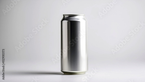 Sleek silver can, minimalist design, studio shot. Perfect for branding and mockups. Clean and modern aesthetic.