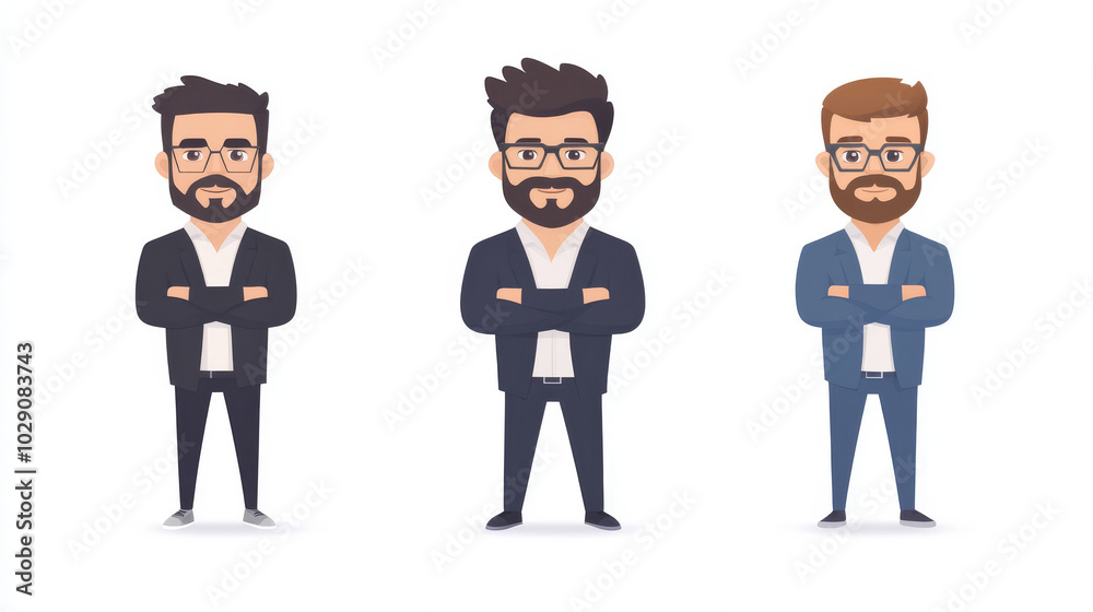 Three cartoon men with beards, glasses, and suits. Three cartoon men with beards, glasses, and suits.