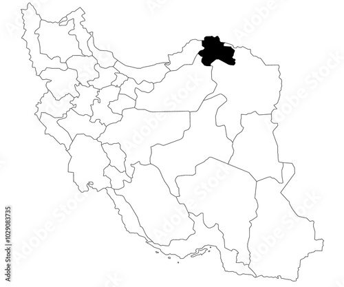 Map of north khorasan province in Iran country on white background. Single province map highlighted by black colour on Iran map. Middle East, ir photo