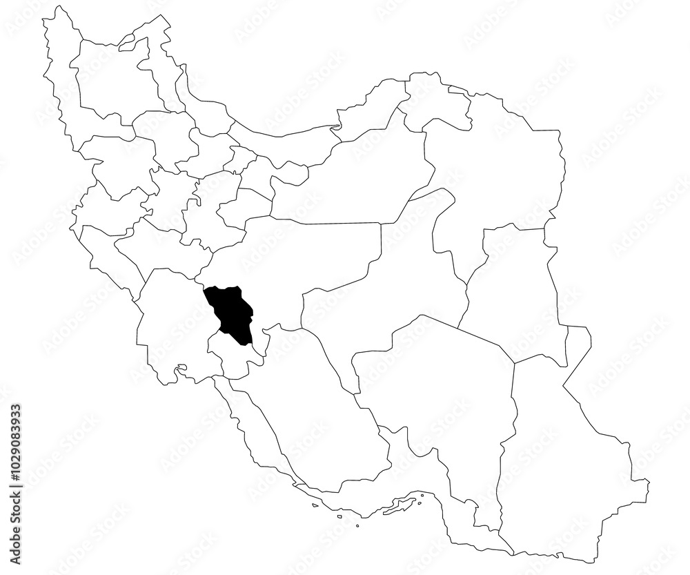 Map of chaharmahal and bakhtiari province in Iran country on white background. Single province map highlighted by black colour on Iran map. Middle East, ir Map of chaharmahal and bakhtiari province in Iran country on white background. Single province map highlighted by black colour on Iran map. Middle East, ir