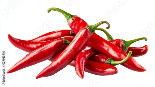 A pile of red chili peppers isolated on white background.