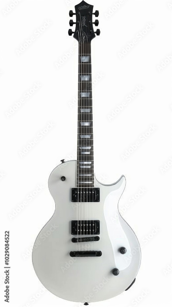 Modern electric guitar, white background, 4K hyperrealistic photo