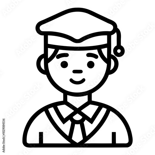 Graduate icon, Simple icon representing a graduate with a cap and gown, Student icon or logo design Line art vector silhouette.