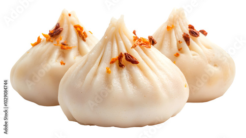 Fresh steamy modak dumpling isolated on a white background