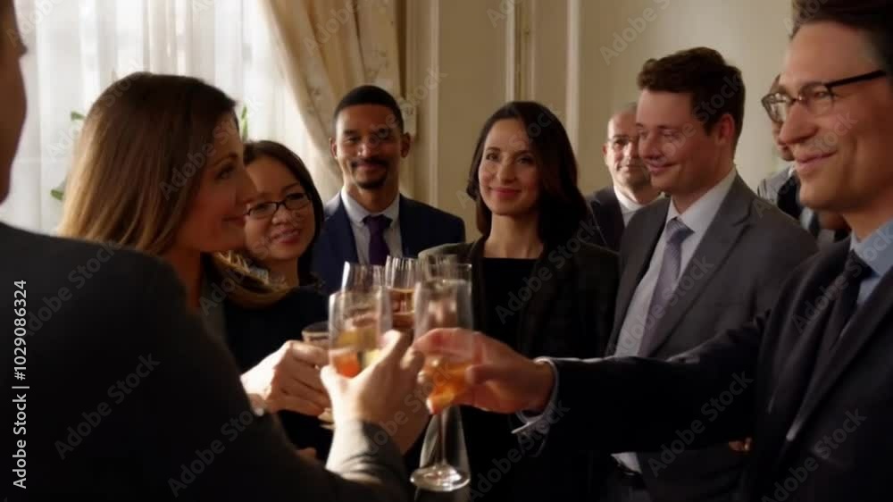 A diverse group of professionals celebrates a successful collaboration after completing a project together. A diverse group of professionals celebrates a successful collaboration after completing a project together.