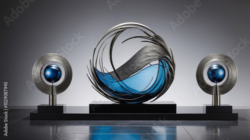 Elegant abstract sculpture with interwoven curves reflecting modern artistic design elements. photo