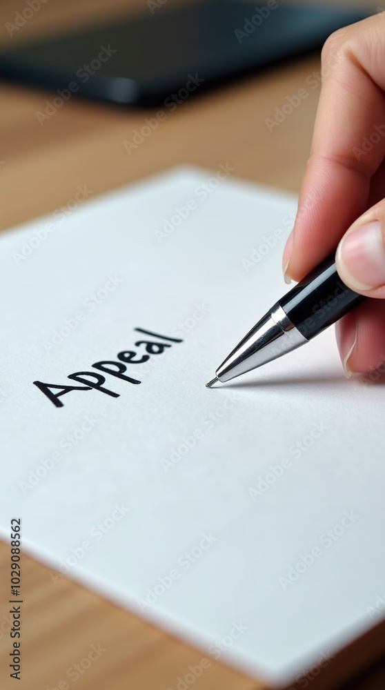 Hand writing an appeal letter on white paper with a pen Hand writing an appeal letter on white paper with a pen