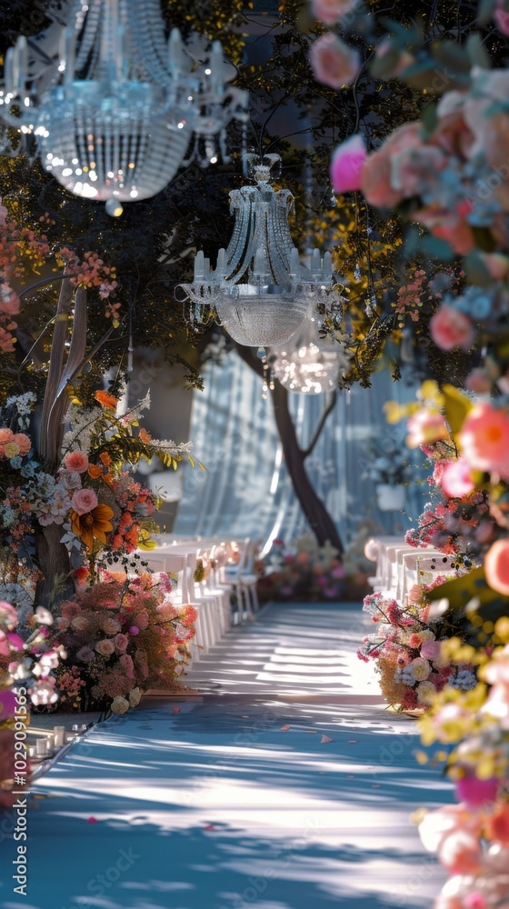 Fototapeta premium Elegant wedding ceremony with floral decorations, 4K hyperrealistic photo