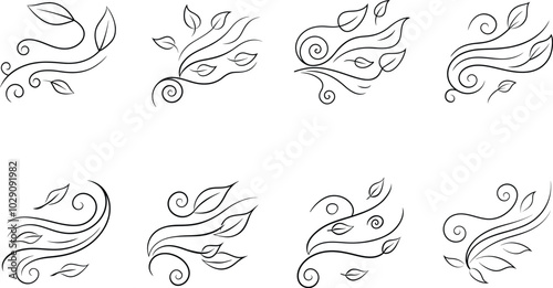 Six Black And White Floral Designs With Leaves