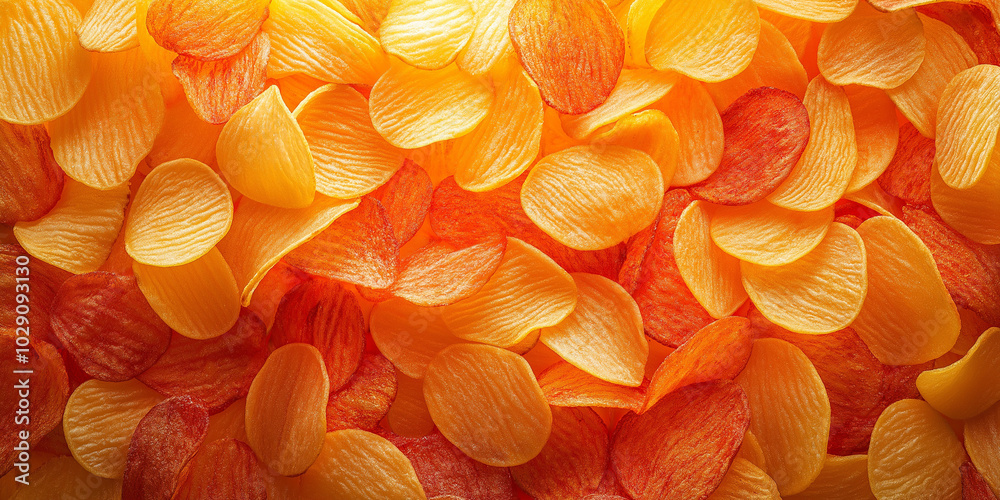 Background filled with crispy potato chips. Tasty fast food, snacks, junk food. Background filled with crispy potato chips. Tasty fast food, snacks, junk food.