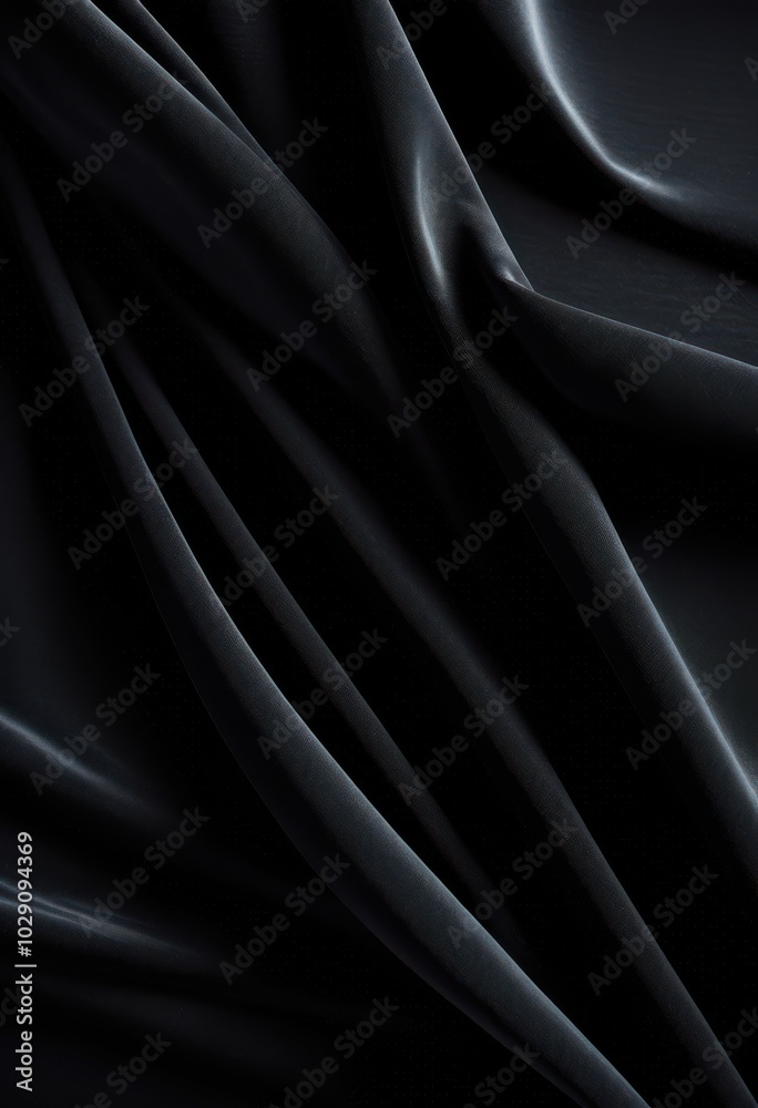 Fototapeta premium detailed close moody black fabric illuminated soft natural light highlighting its texture features, textile, pattern, weave, material, softness, design