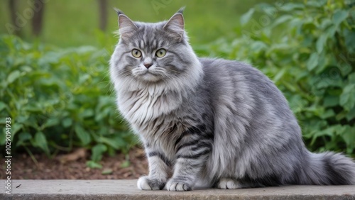 Blue siberian cat in the park