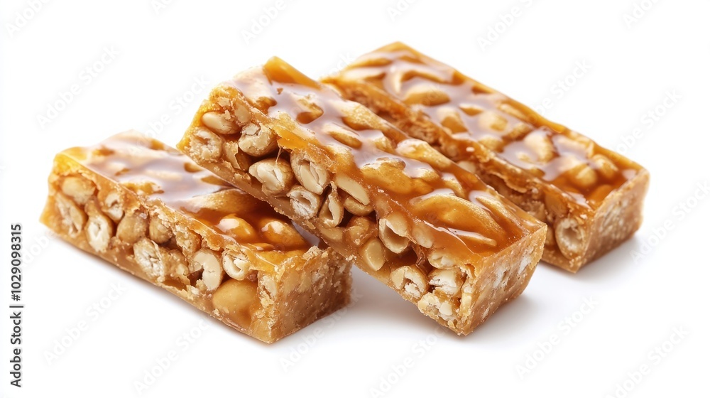 Chinese New Year peanut candy bars with a golden glaze, crunchy and sweet, isolated on white background Chinese New Year peanut candy bars with a golden glaze, crunchy and sweet, isolated on white background