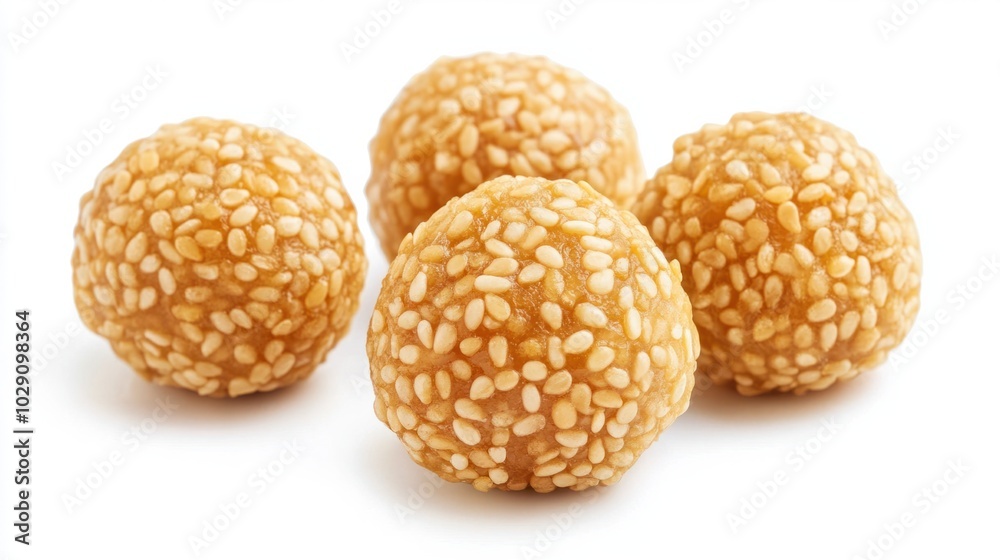 Chinese New Year peanut-filled sesame balls, golden and crispy, isolated on white background Chinese New Year peanut-filled sesame balls, golden and crispy, isolated on white background