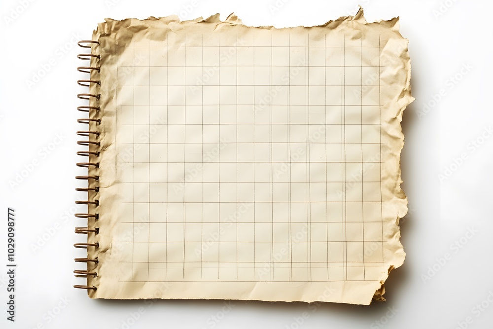 Fototapeta premium Old Burned Notebook Paper with Grid Pattern for Backgrounds and Textures