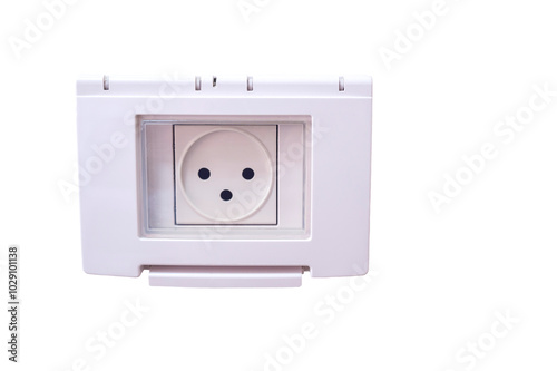 electrical socket with protective transparent cover for wet rooms