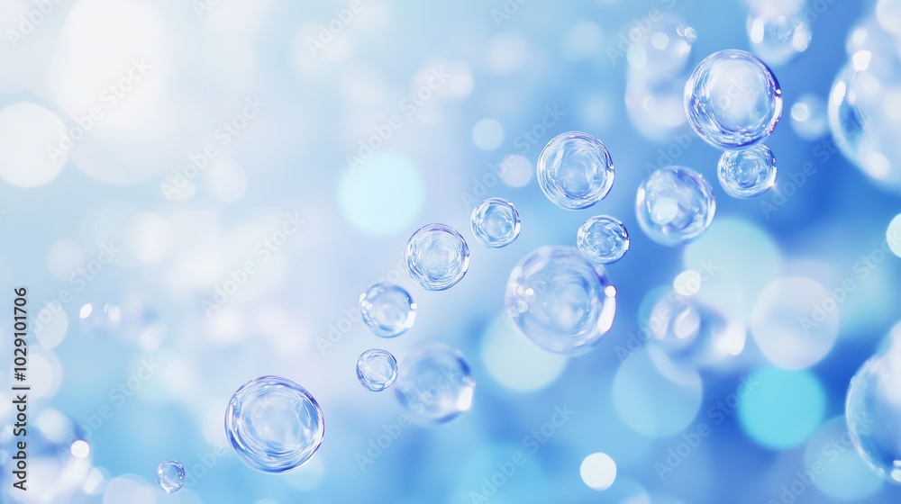 Bubbles rising through a serene blue gradient background, capturing a moment of tranquility and lightness in a refreshing environment Bubbles rising through a serene blue gradient background, capturing a moment of tranquility and lightness in a refreshing environment