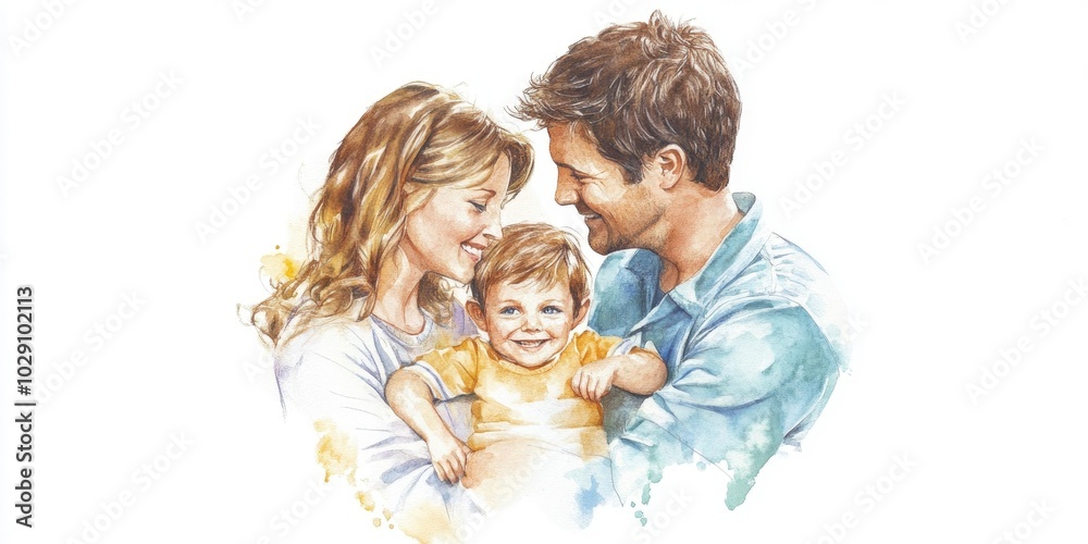 Family Portrait: Skilful Pencil and Watercolour Drawing. Family Portrait: Skilful Pencil and Watercolour Drawing.