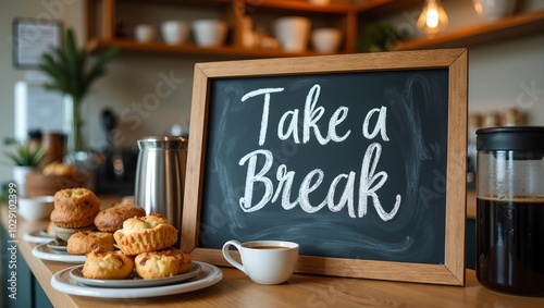 Wallpaper Mural Playful cursive Take a Break on caf chalkboard pastries coffee on counter Torontodigital.ca