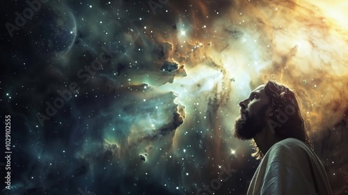 Jesus in space combining science fiction with religious themes photo